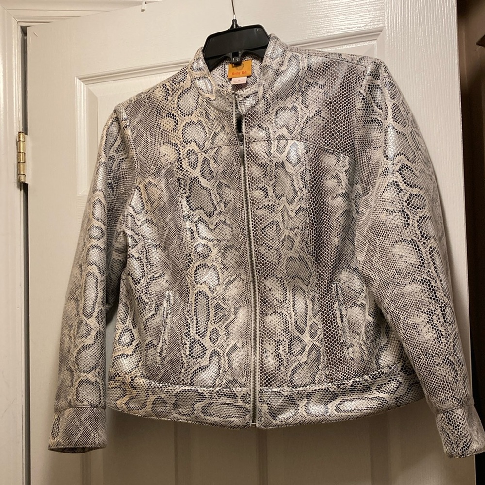 Ruby Rd. Gray Snake Print Bomber Jacket